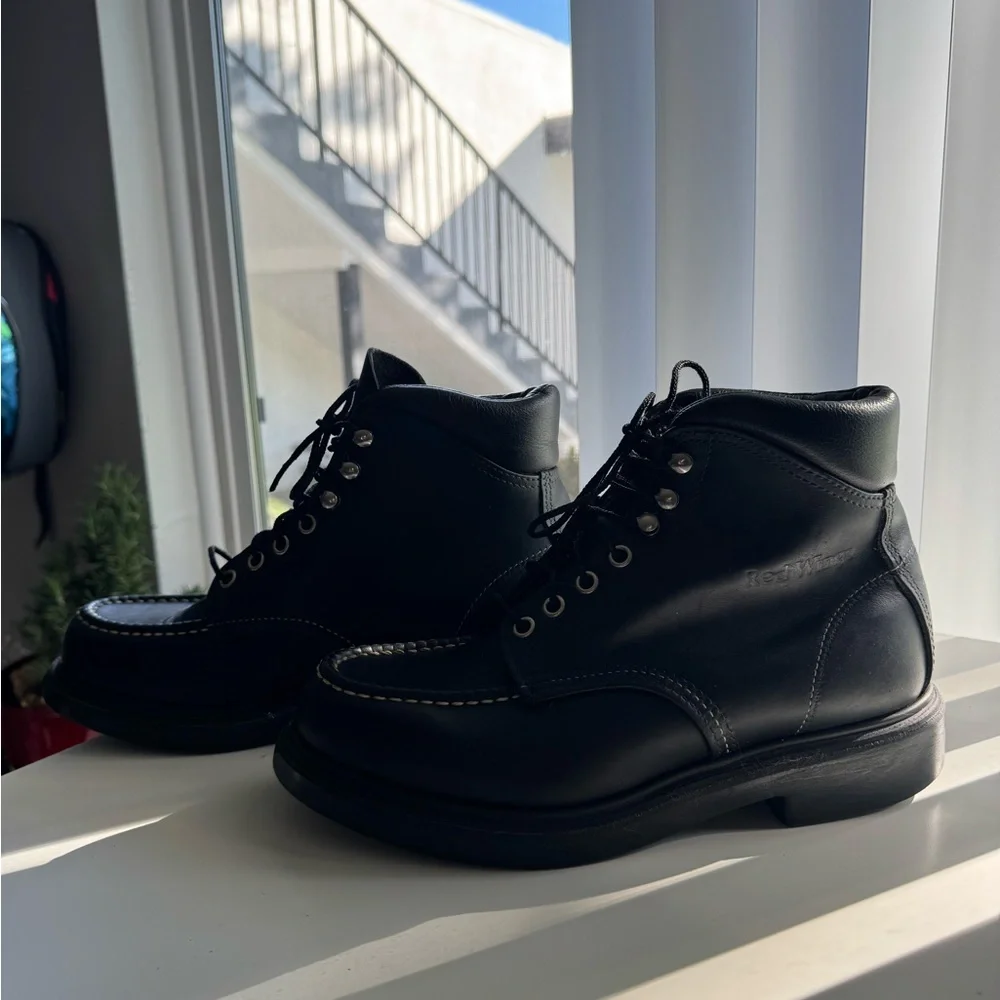 Vintage 2921 Black Chrome Moc Toe Leather Boots size 7D - Picture 5 of 14
